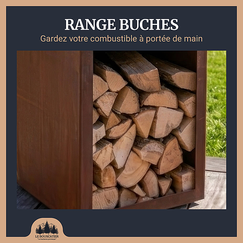 Lou Bouscarian - Brasero plancha avec Rangement bûches en acier corten- Grille et stop food inclus