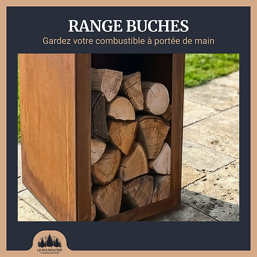 Lou provençau - Brasero plancha en acier corten avec rangement bûches - grille et stop food inclus