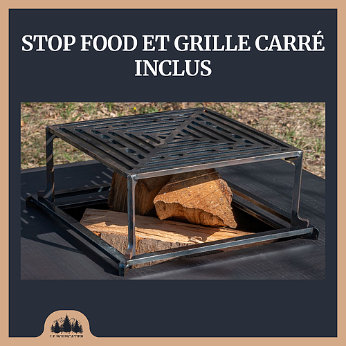 Lou provençau rond diam 62cm - Brasero plancha en acier corten avec rangement bûches - grille et stop food inclus