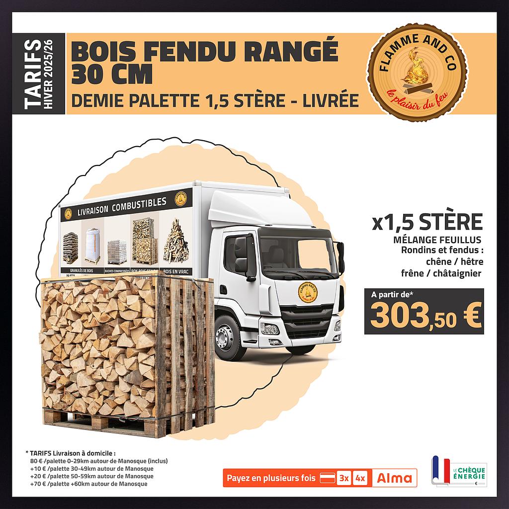 BOX de bois fendu 30 cm de 1M3 livrée