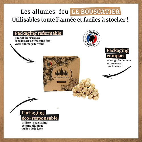 Carton 750g allume-feu en laine de bois 100% naturel - Le Bouscatier